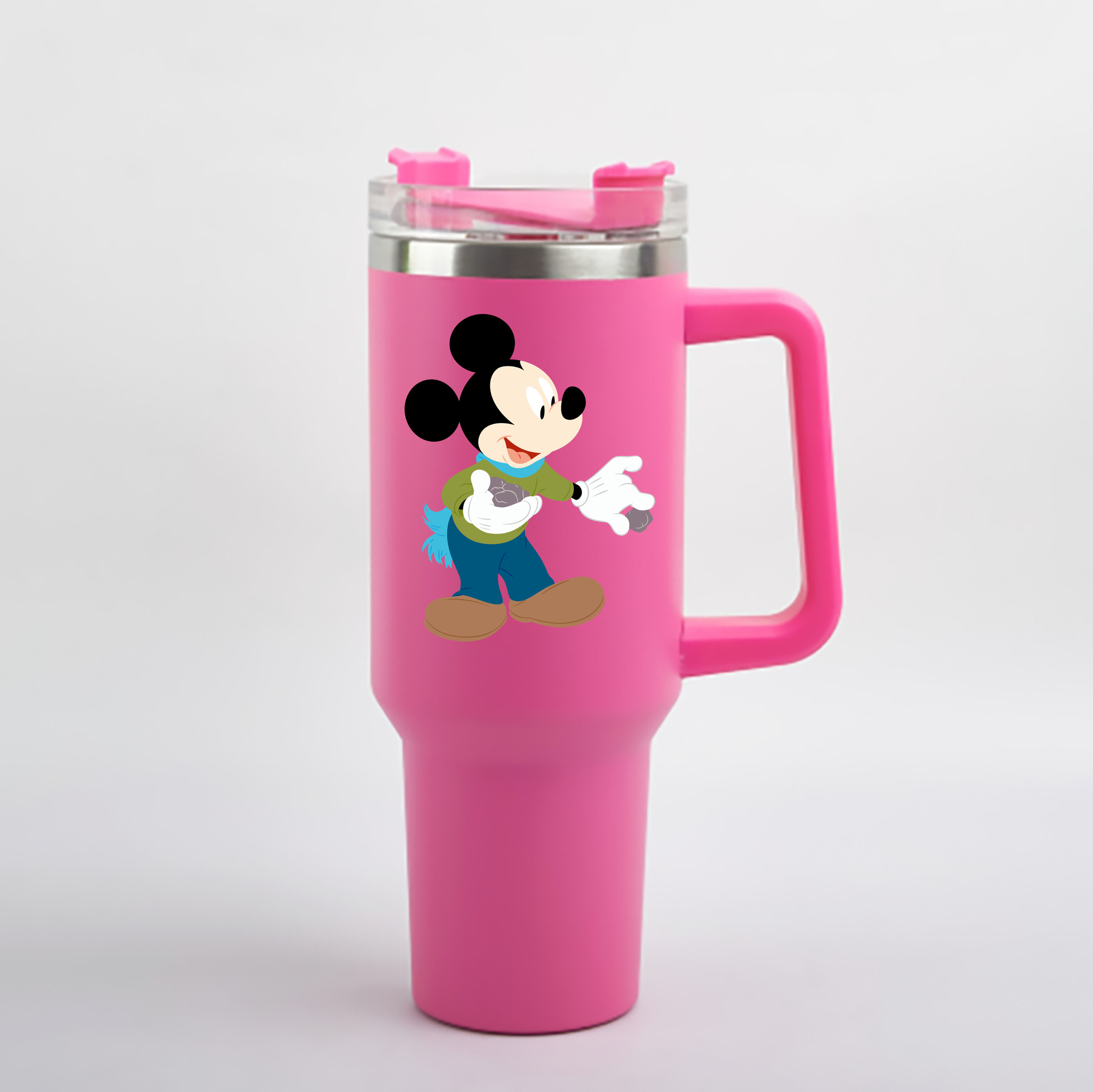 （画像用） ミッキーマウス Mickey Mouse 1200mL車用タンブラー - クリスタルステッカー（プラスチックストロー付き）